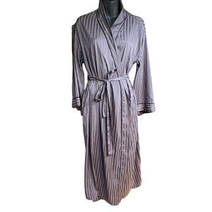 Women's Luxury Collection Shadow Striped Long Satin Robe medium large grey belt